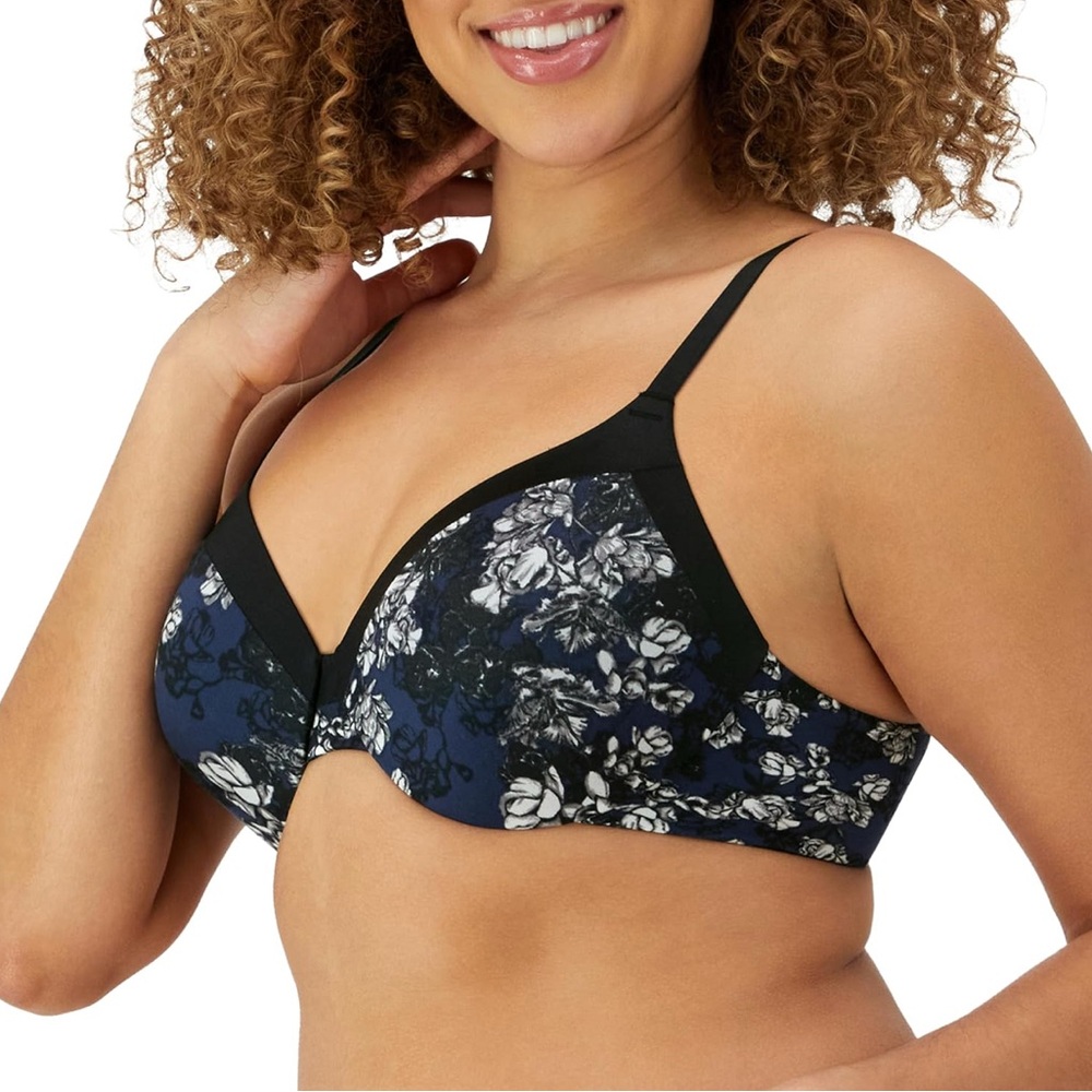 Maidenform Everyday Full Coverage Cushioned Underwire Bra Navy Floral Size 36DD - Picture 2 of 11